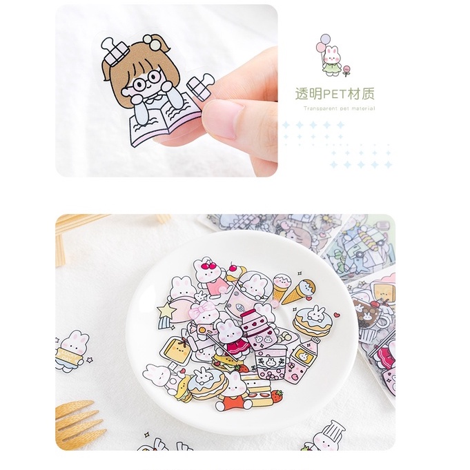 RY DIY- Set 40 Sticker ROSY POSY nhỏ xinh hình cô gái tóc mái ngố dễ thương trang trí nhật kí,...