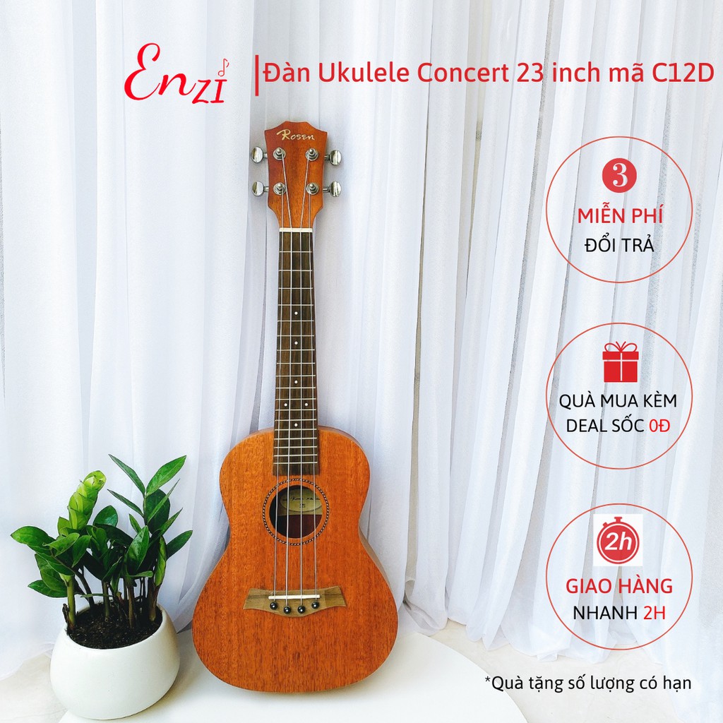 Đàn ukulele concert size 23 mã đàn C15T Enzi màu gỗ nâu cổ điển Vintage, âm thanh chất lượng