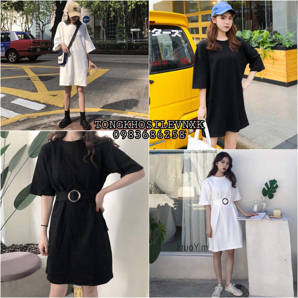 (Tặng đai lưng) VÁY THUN TAY LỠ THẮT EO + SUÔNG ULZZANG