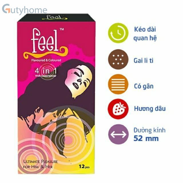 Bao Cao Su FEEL 4 IN 1 , gân Gai li ti, ôm khít, Kéo Dài Thời Gian Quan Hệ - hộp 12 cái