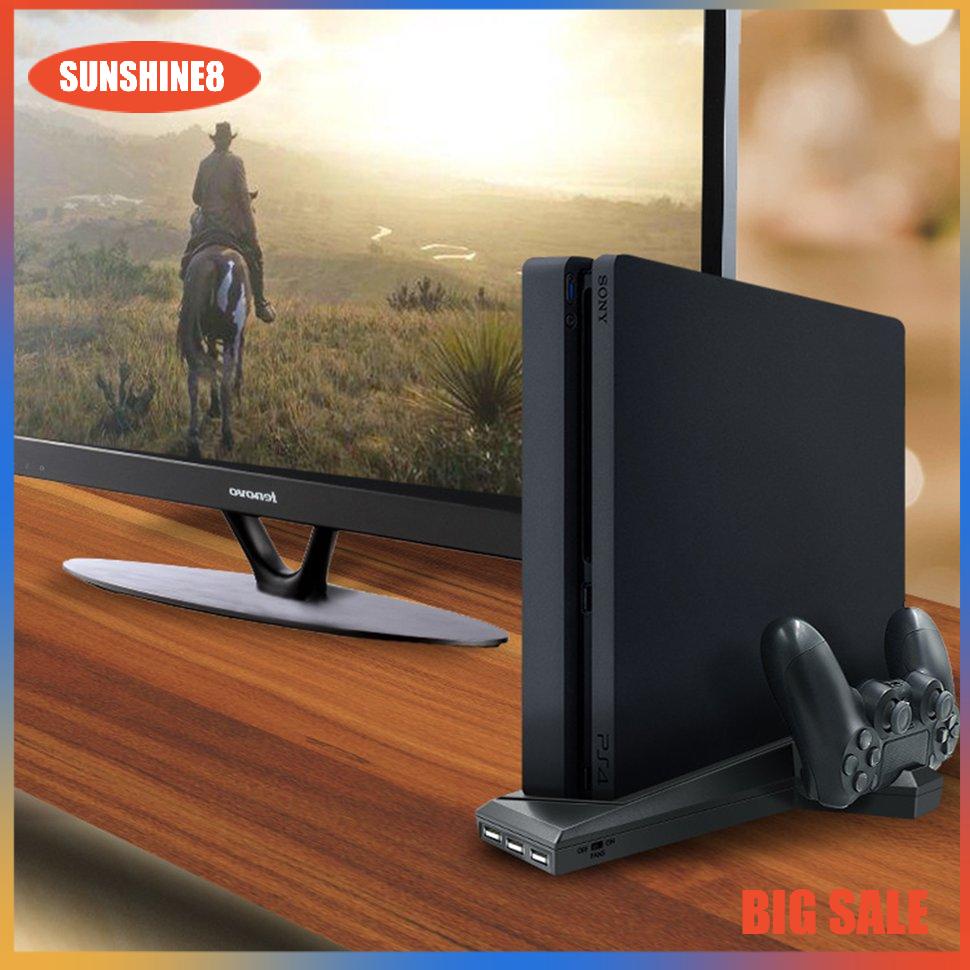 【SUN】For PS4/PS4 Slim Vertical Stand With Cooling Fan Dual Controller Charger