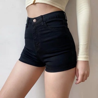 Quần Short Jean Nữ Bigsize Đen Tuyền Lưng Cao Co Dãn Mạnh
