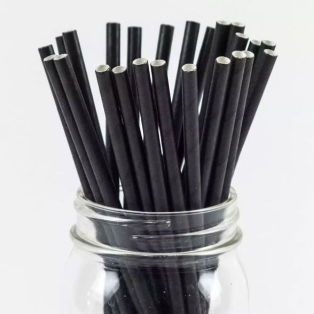 100 ống hút giấy đen phi 6 dài 20cm