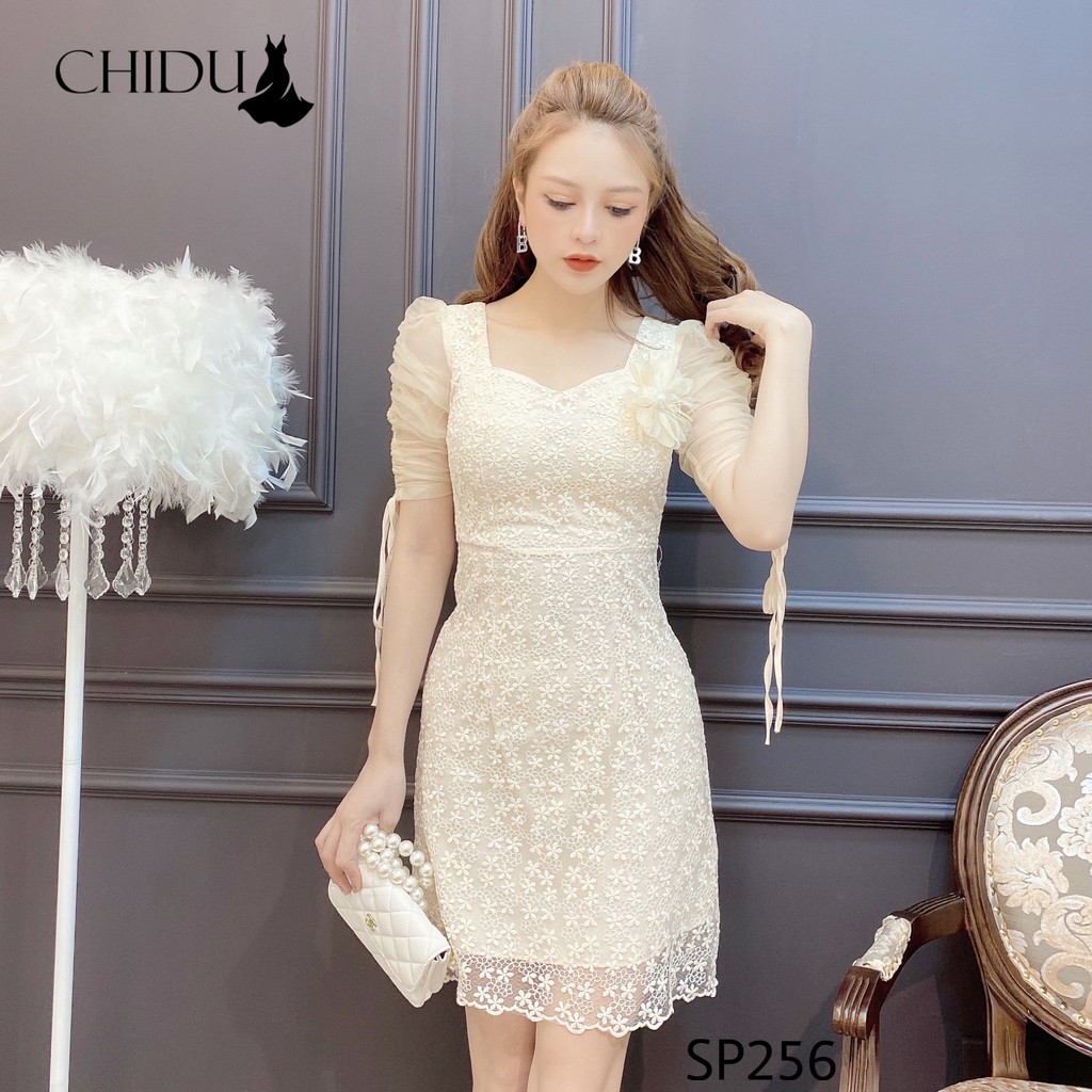 CHIDU Váy ren tay rút lưới nữ tính SP256