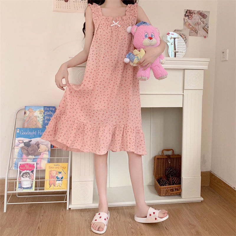 Đồ ngủ Hai Dây Mùa Hè Mỏng Dài Vừa Dễ Thương Cho Nữ