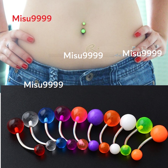 Khuyên rốn thân titan bi sác màu cá tính