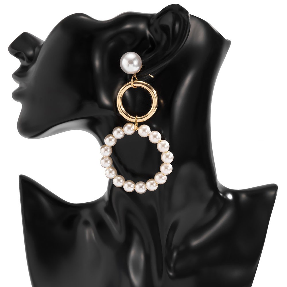 DOREEN Gifts Dangle Earrings Fashion Ear Jewelry Pearl Hoop Earrings Double Rings Women Girls Korean Geometric Street Style Simple Hammered Ring Earrings/Multicolor