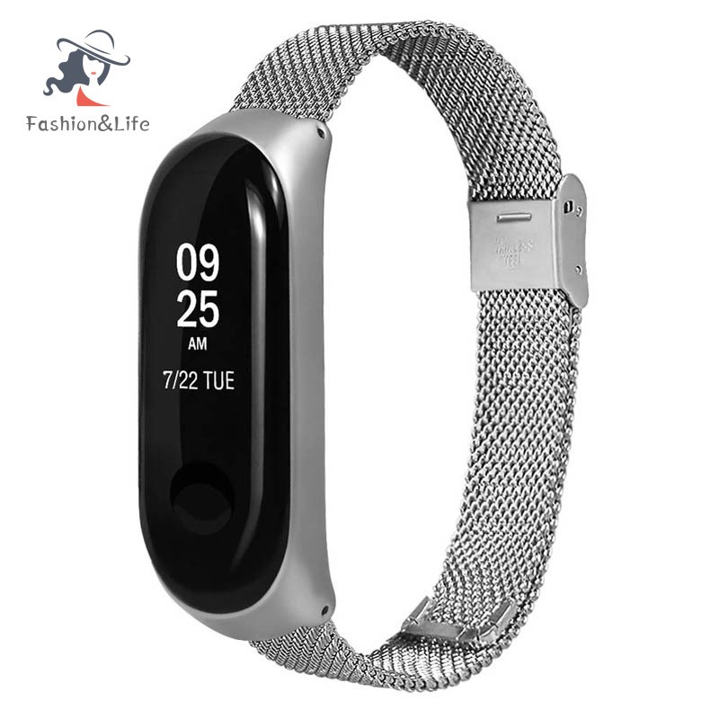 Dây Đeo Thay Thế Chất Liệu Kim Loại Dạng Lưới Cho Xiaomi Mi Band 3