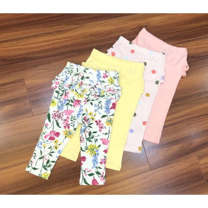 Set 3 quần legging chất cotton phối bèo VNXK dư xịn cho bé gái