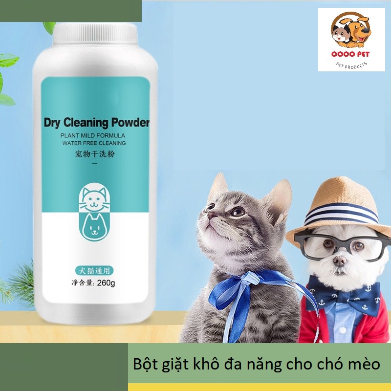Phấn Tắm Khô Dưỡng Lông Khử Mùi Cho Chó Mèo Không Cần Tắm Nước Dry Cleaning Powder 260g