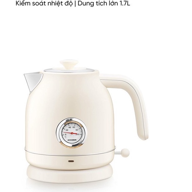 Ấm Đun Nước Siêu Tốc Phong Cách Retro Cao Cấp Có Hiển Thị Nhiêt Độ.
