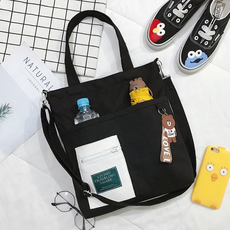 ✎Túi Xách Canvas Sức Chứa Lớn Phong Cách Hàn Quốc Cho Nữ Sinh