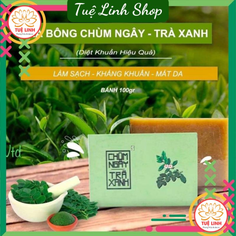 Xà Bông Sinh Dược Trà Xanh Chùm Ngây làm giảm ngứa, dị ứng (Tặng Lưới tạo bọt)