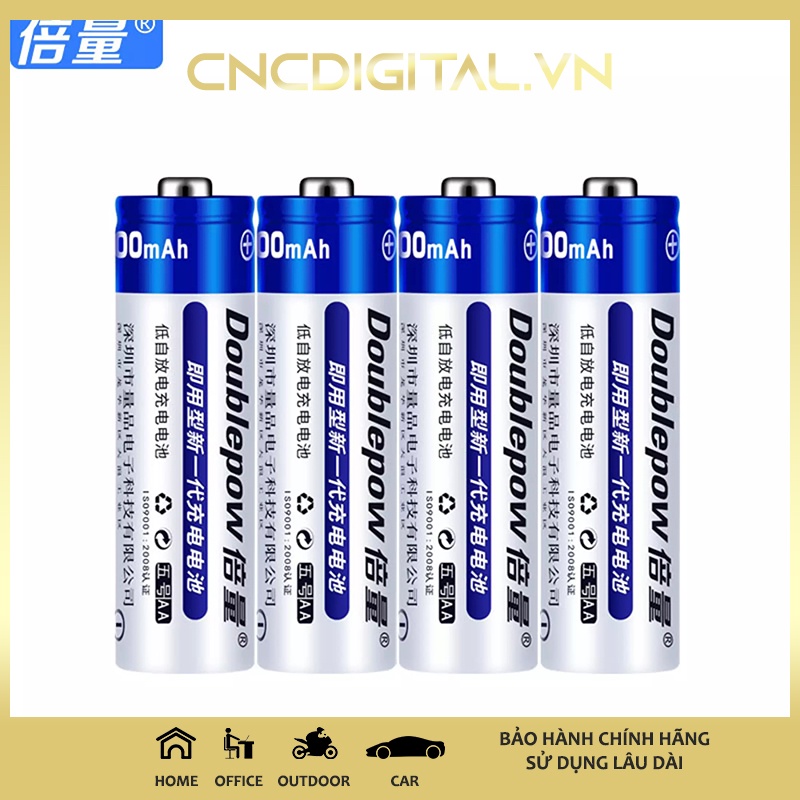 Bộ Sạc Pin Doublepow Kèm 4 Pin Tiểu Sạc AA 1200mAh - Combo Pin và bộ sạc Doublepow - Hàng Chính Hãng 1 đổi 1