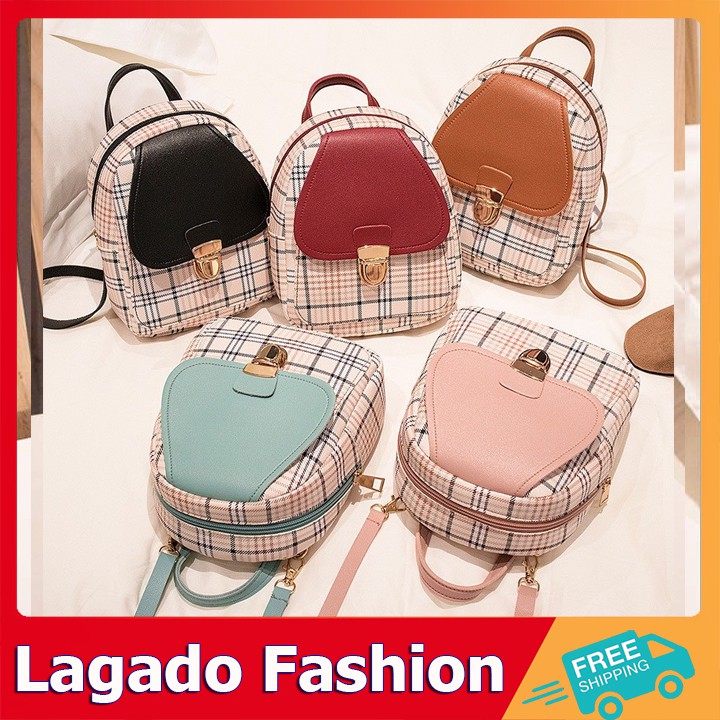 Balo nữ mini kẻ sọc xinh xắn có 2 kiểu đeo cực kì cute Thời Trang LAGADO