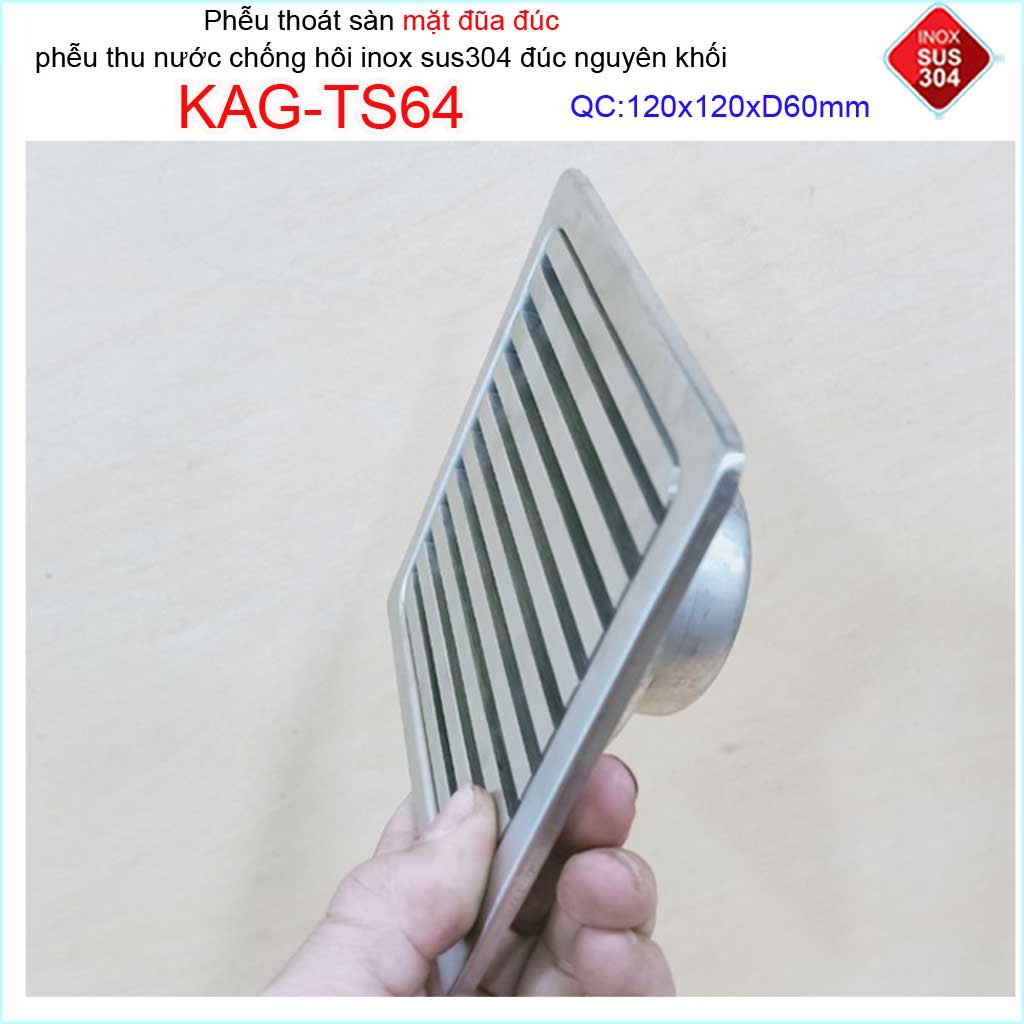 Phễu thoát sàn mặt đũa inox đúc Inox Kace 12x12cm D60 , thoát sàn KAG-TS64 (12x12cm D60) chống hôi SUS304