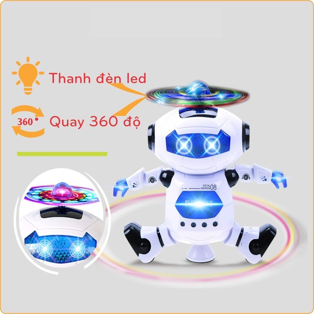 Đồ Chơi Robot Biết Nhảy Múa Phát Nhạc, Xoay 360 Độ Có Đèn Nhiều Màu Cao Cấp Cho Bé, Shop Mẹ Mốc ,RBNM