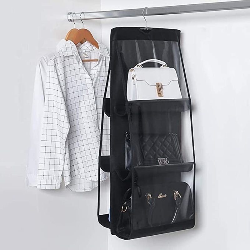 1 Túi Treo 3 Tầng Xếp Gọn 6 Ngăn Chất Liệu Nhựa Màu Trong Suốt Chống Nước Dạng Gập Đựng Túi Xách