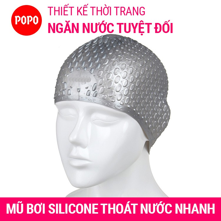 Mũ bơi người lớn nón bơi cho nam và nữ che tai POPO CA32 mũ bơi silicone có nốt sần