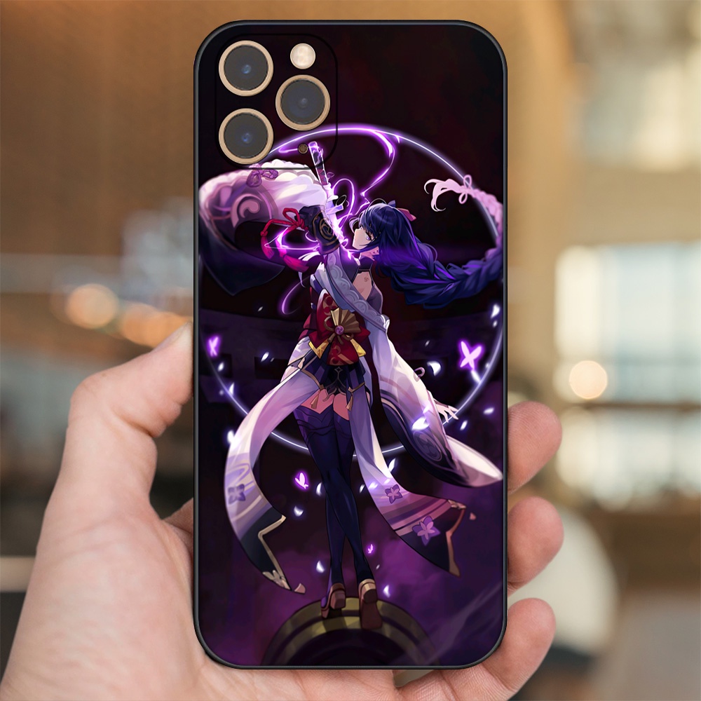 Ốp lưng iPhone 11 Pro dẻo đen cạnh vuông in hình Raiden Shogun Genshin Impact