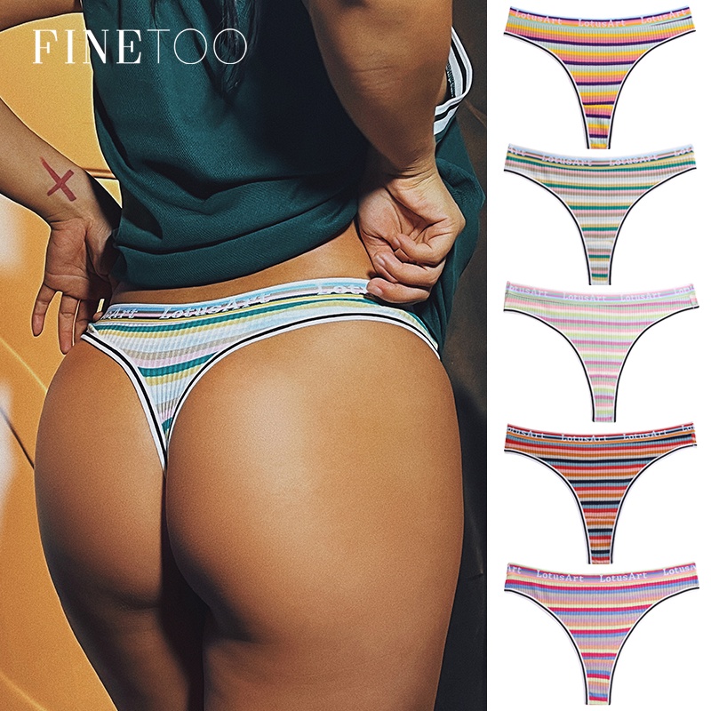 Quần lót lọt khe TakeTalk bằng cotton lưng thấp họa tiết kẻ sọc cầu vồng phong cách Pháp quyến rũ dành cho nữ