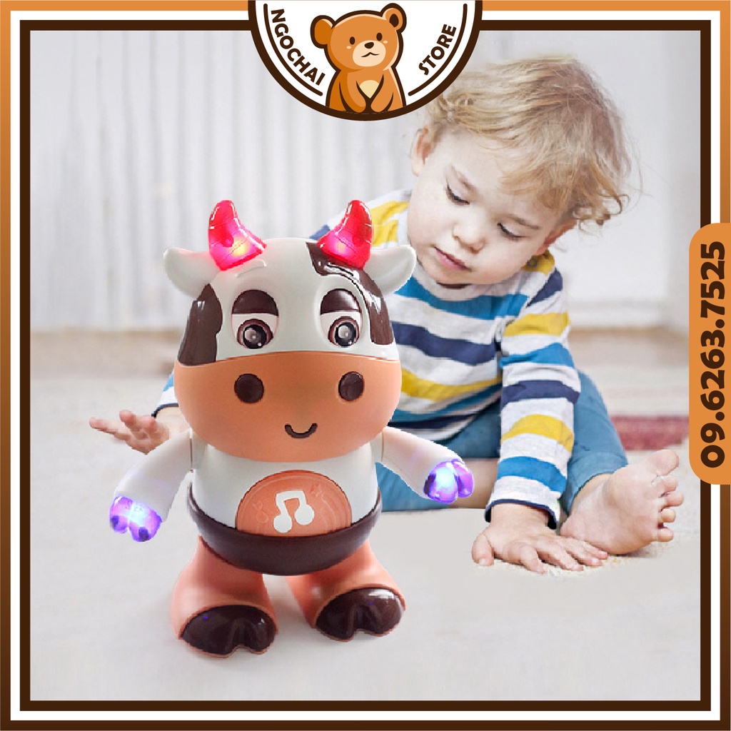 Đồ chơi chú bò nhún nhảy, chớp mắt, đi lại theo nhạc, có đèn led vui nhộn