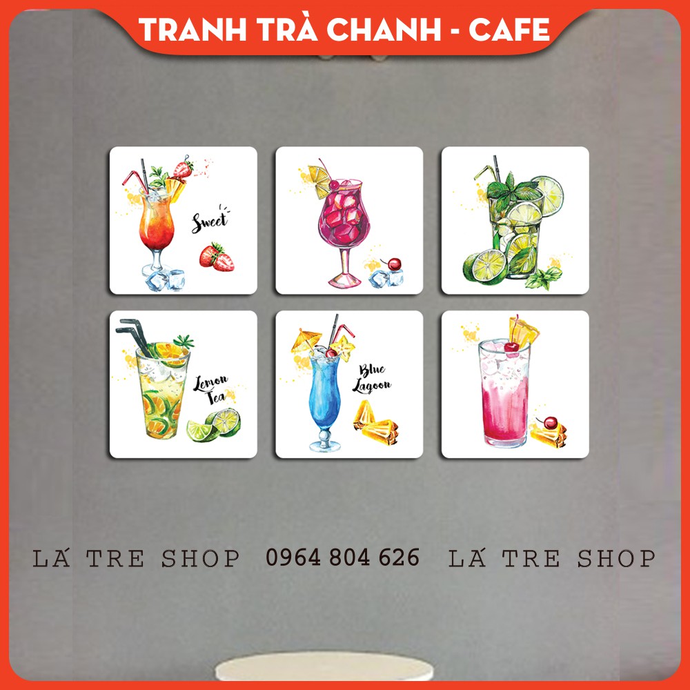 BỘ TRANH 3D Trà chanh - Cafee trang trí quán - Set 6 tranh