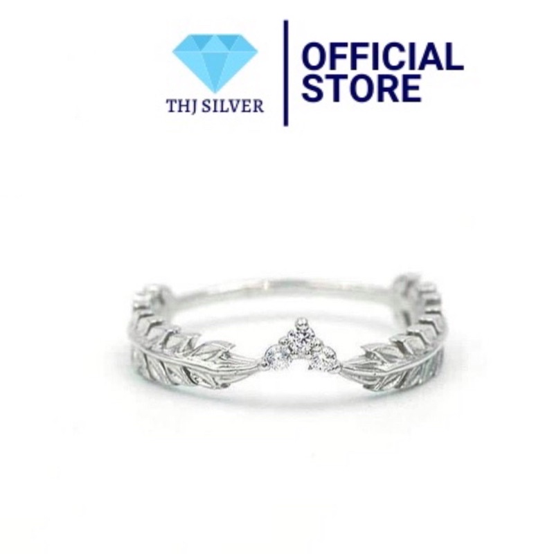 Nhẫn nguyệt quế đính đá nhẹ nhàng chuẩn bạc ta- THJ SiLVER