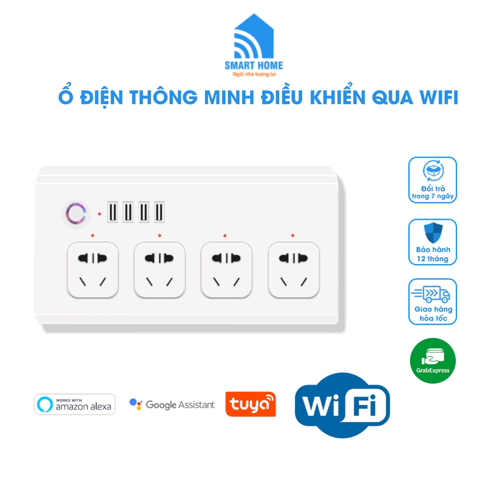 Ổ Cắm Điện Wifi Thông Minh, Điều Khiển Qua App Tuya, Ổ Cắm Hẹn Giờ Có USB [ BH-12TH ]