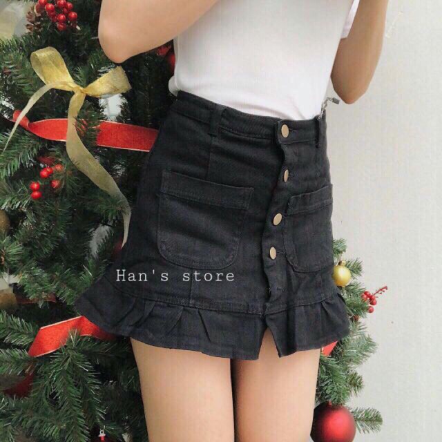 Chân Váy Jeans Nút Đuôi Cá