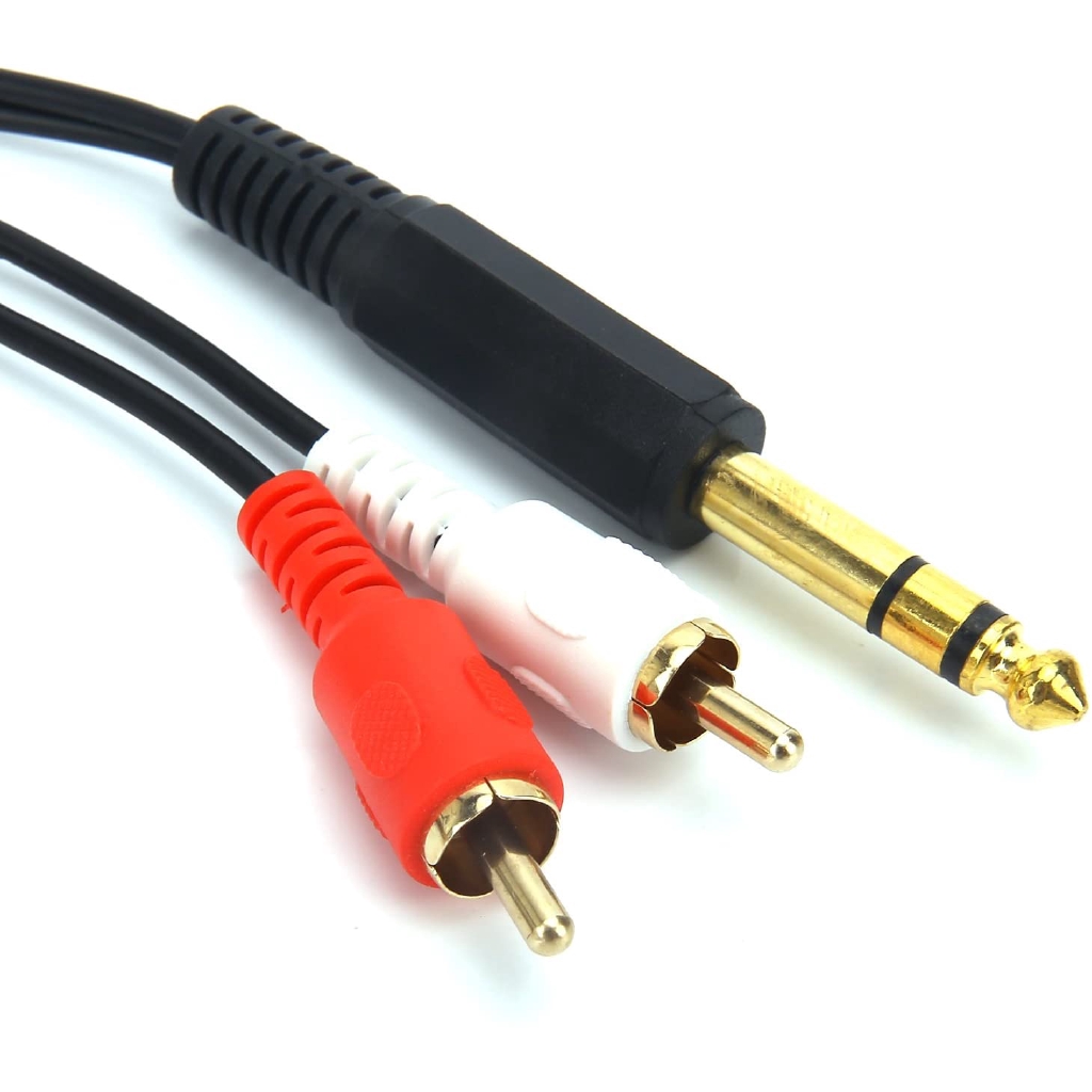 Gold-Plated 6.35mm 1/4 inch Male TRS Stereo Plug to 2 RCA Phono Male Audio Y Splitter Cable,Connector Wire Cord Plug (1.5M)