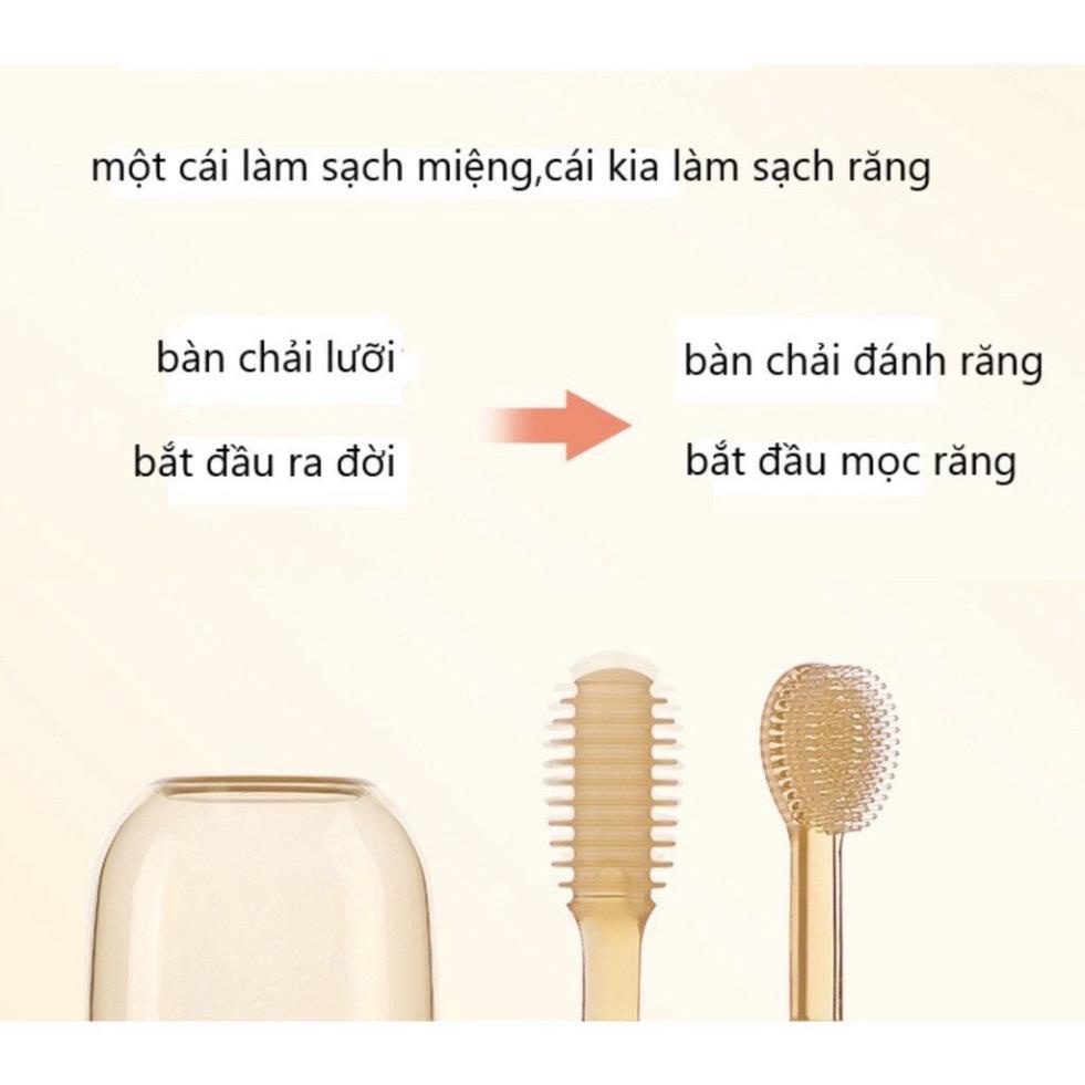 Rơ lưỡi, bàn chải Silicon cho bé 0-18 tháng - Dụng cụ vệ sinh răng miệng cao cấp kèm cốc cho bé