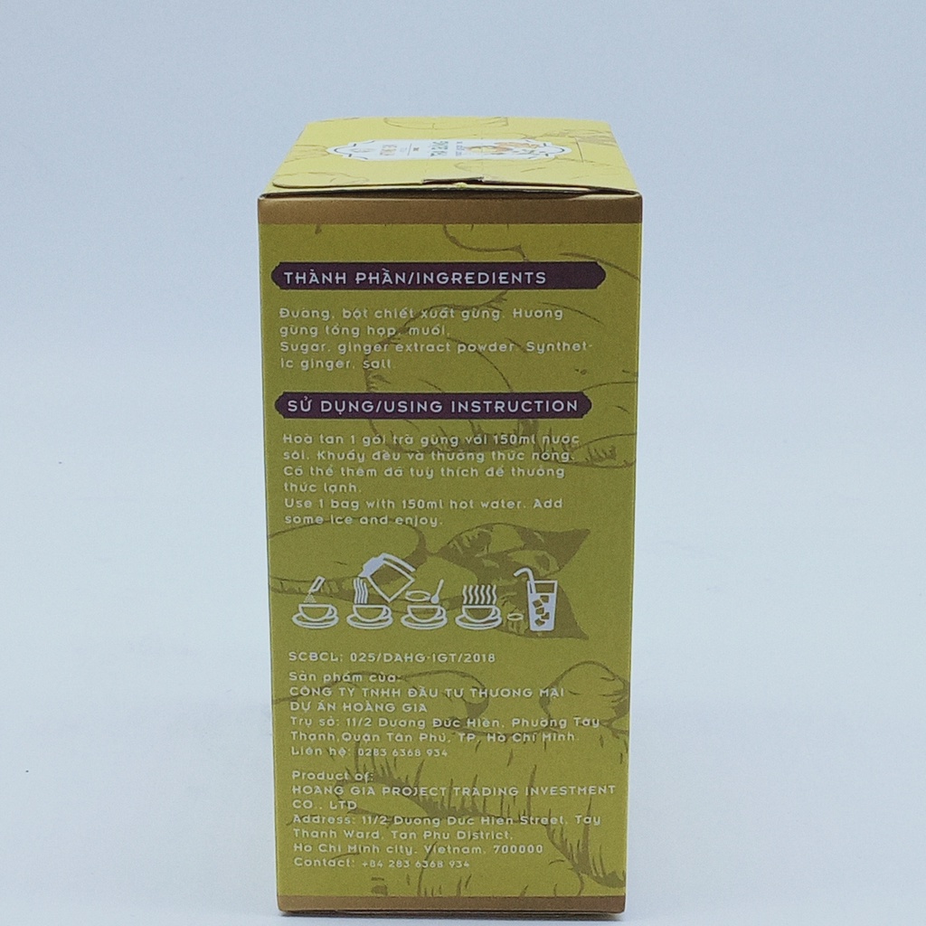 Trà Gừng Hòa Tan Hoàng Gia Hộp 180g (15 gói x 12gr) - Giải Cảm, Tốt Cho Tiêu Hóa, Giảm Buồn Nôn