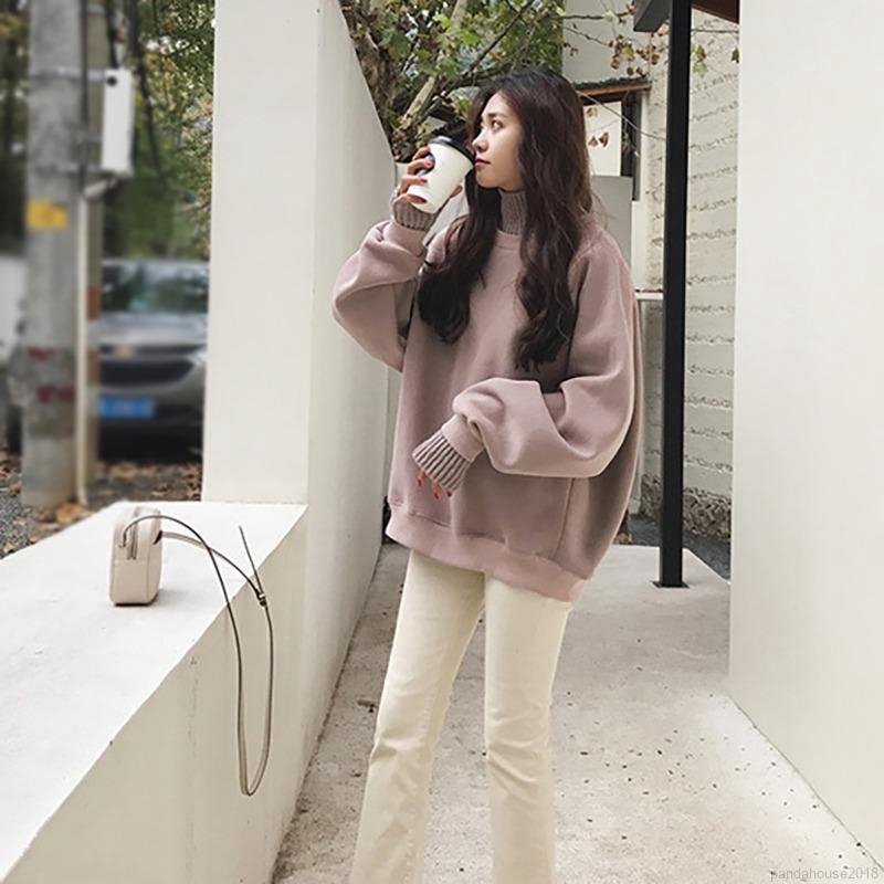 Women Sweater Autumn Winter Cute Solid Color Sweatshirt Loose Casual Turtleneck Long Sleeve Women Jacket | BigBuy360 - bigbuy360.vn