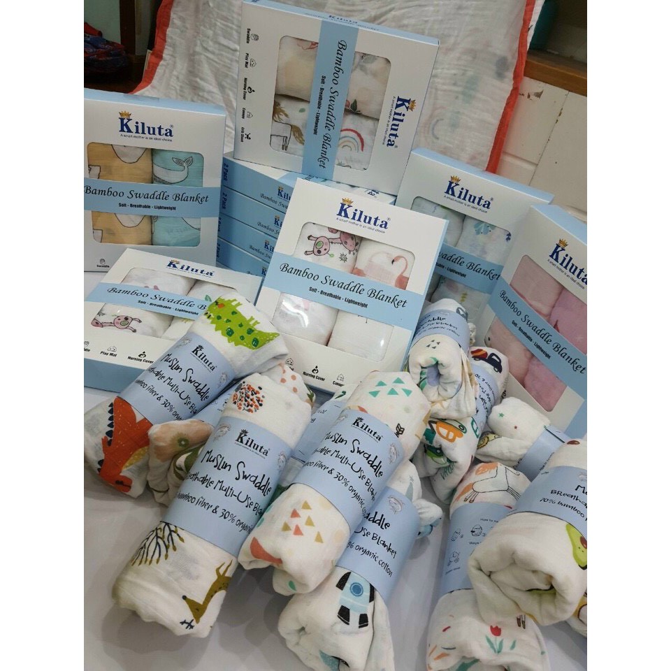 Khăn tắm xô Muslin và khăn tắm cotton Kiluta cuộn 110x110 đa năng cho bé