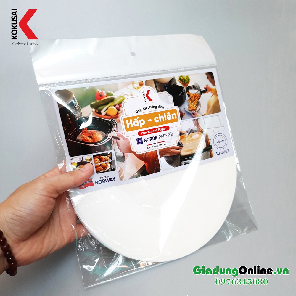 Giấy Lót Chống Dính Hấp Chiên Kokusai Không Lỗ 20 Cm (30 Tờ/Túi)  [NK Từ Na Uy]