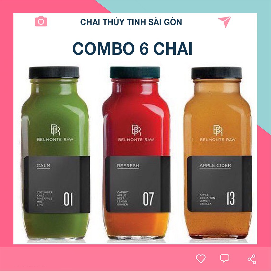 BỘ 6 Chai Thủy tinh 500ml Nắp Nhựa chống gỉ set