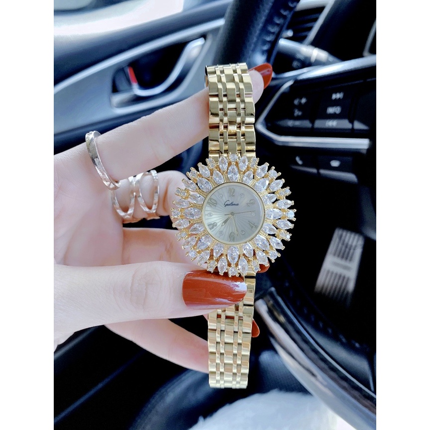Đồng hồ đeo tay nữ chính hãng, đồng hồ nữ GULENA mặt hoa đính kim cương nhân tạo siêu cao cấp, thời trang sang chảnh