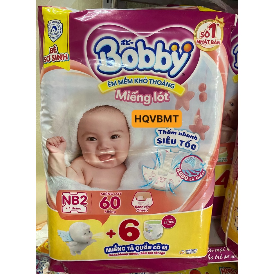 [TẶNG 6M QUẦN M] Miếng Lót Sơ Sinh Bobby Newborn 2 60 Miếng cho bé từ 1 tháng tuổi