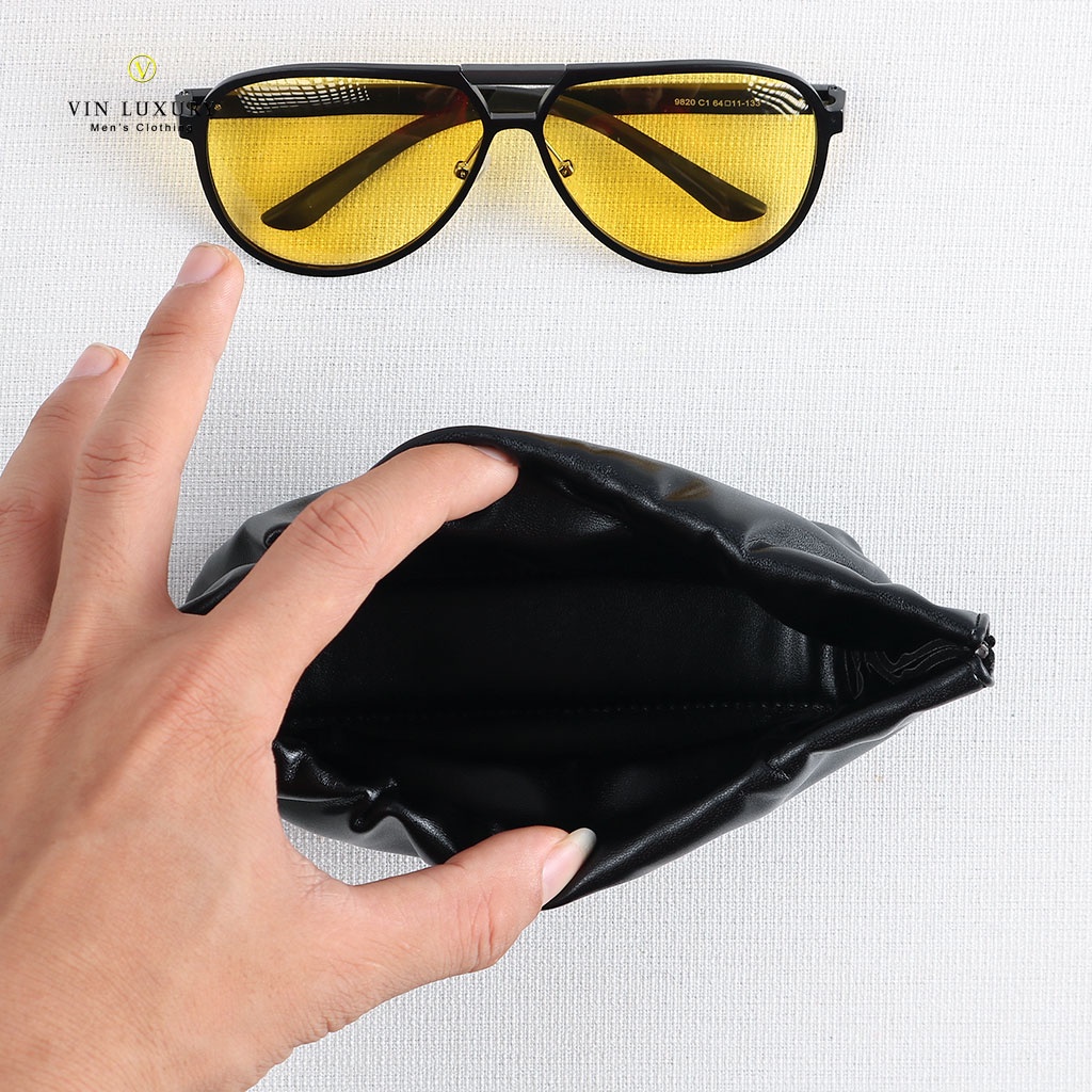 Túi Đựng Kính Mắt Bảo Vệ Kính Có Lá Thép Đóng Mở, Chất Liệu Da Cao Cấp - Vin Luxury Hàng Hiệu