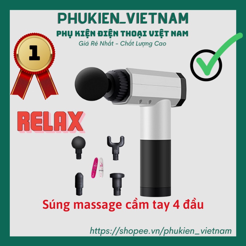 Súng massage cầm tay 4 đầu - Súng bắn massage trị liệu đau mỏi vai gáy