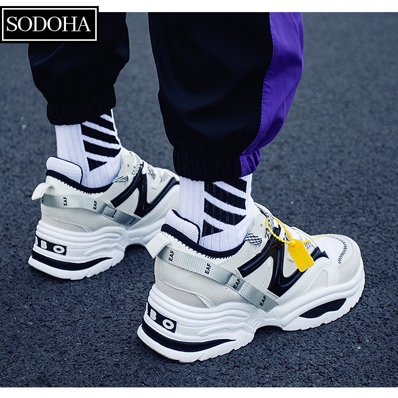 Giày Sneaker Nam SODOHA SDH111NM Màu Trắng Phối Đen