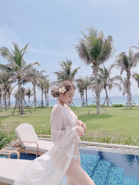 Kimono chiffon tay bồng hottrend (vải dày mịn hơn)