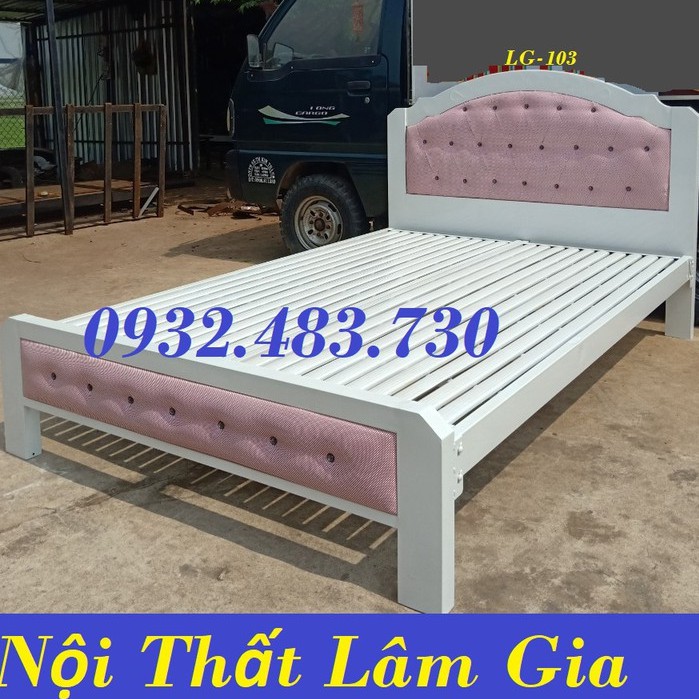 Giường sắt đẹp hộp sắt 5x10 cao cấp giá rẻ nhất HCM 1m6x2m (NTLG5-103)