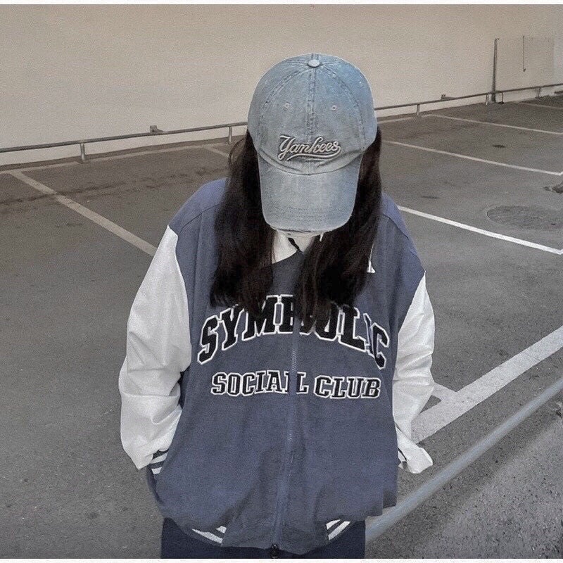 Áo Bomber Nhung Tăm 1 Lớp Áo Khoác Khoá Cổ Bẻ Thêu Chữ Cá Tính