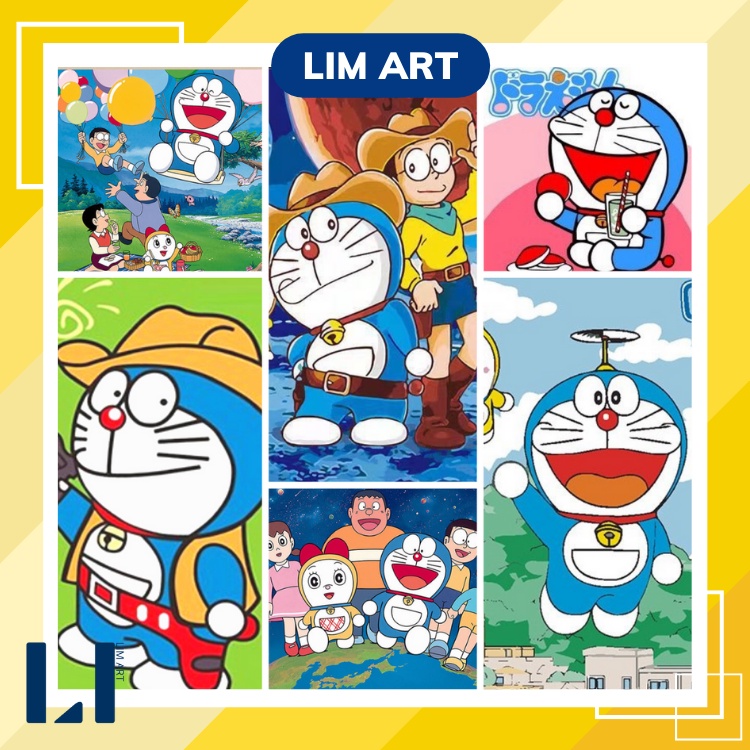 Tranh sơn dầu số hoá có khung Doremon LIM Art - Tranh tô màu theo số Doraemon, Nobita