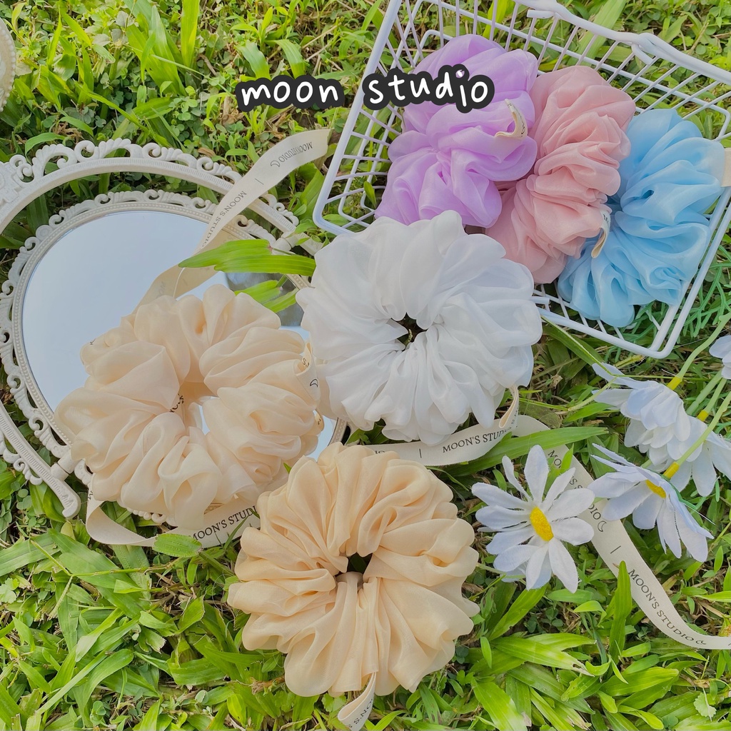 Đồ buộc tóc scrunchies voan phồng nhiều màu bigsize