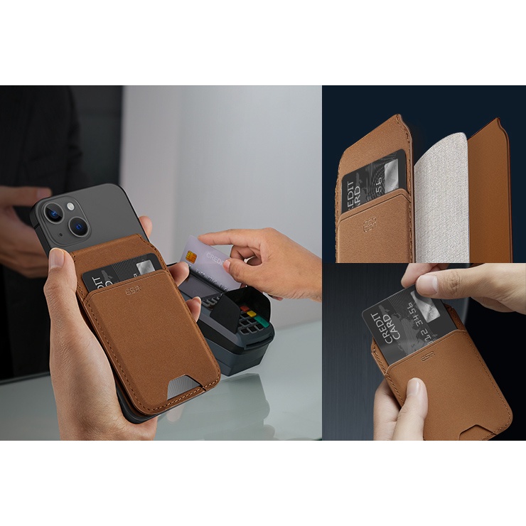 Ví Da ESR Magnetic Kiêm Giá Đỡ HaloLock Vegan Leather Wallet Stand Có Thể Điều Chỉnh Dành Cho iPhone