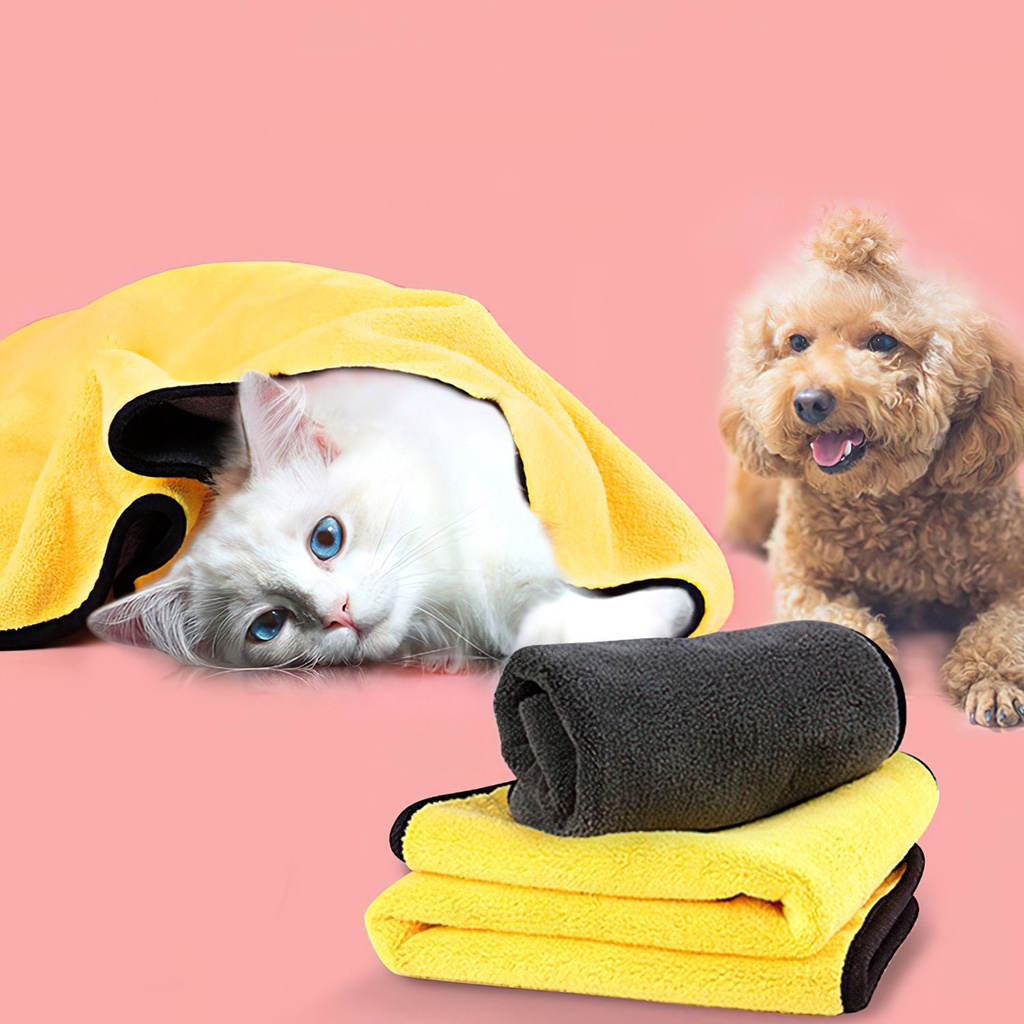 Khăn tắm cho chó mèo vải Microfiber mặt vàng mặt xám giá rẻ thấm hút tốt cỡ 30x30, 60x30cm Petoka