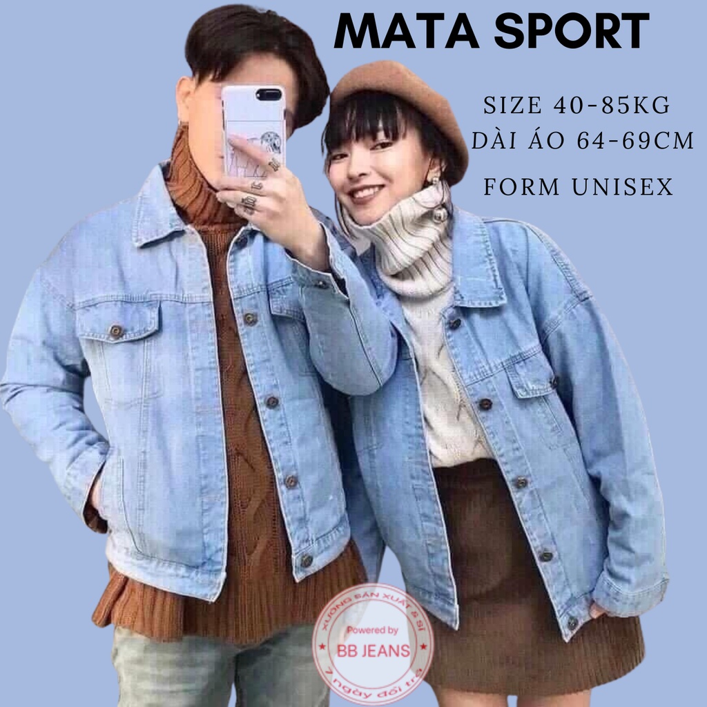 Áo khoác jean nam đen basic form rộng Basic cực đẹp áo cặp đôi thời trang size 40-85kg Mata sport